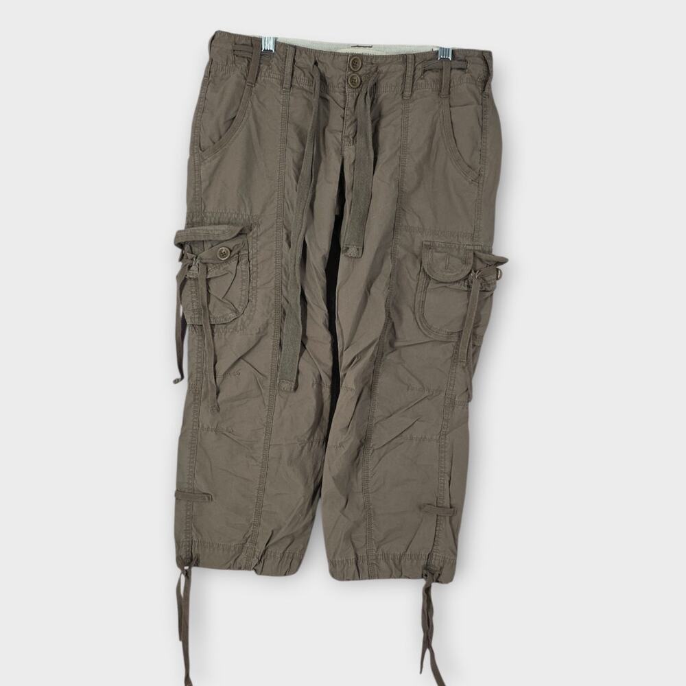 Abercrombie & Fitch Capris Womens S Dark Beige Cargo Moose Logo LowRise Y2K VTG
